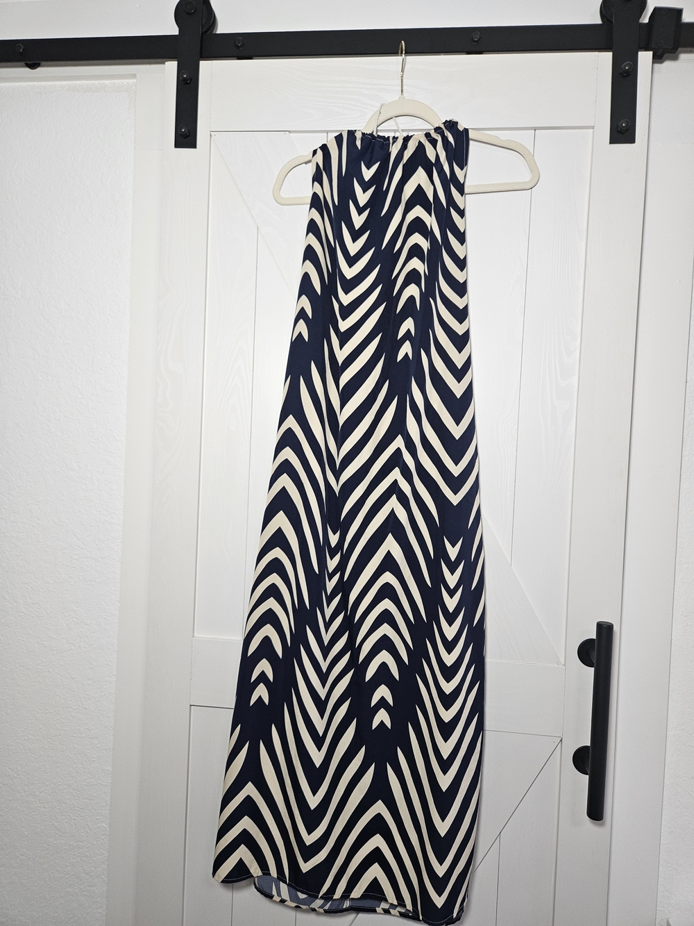 SHEIN Navy and Cream Zigzag Halter Maxi Dress